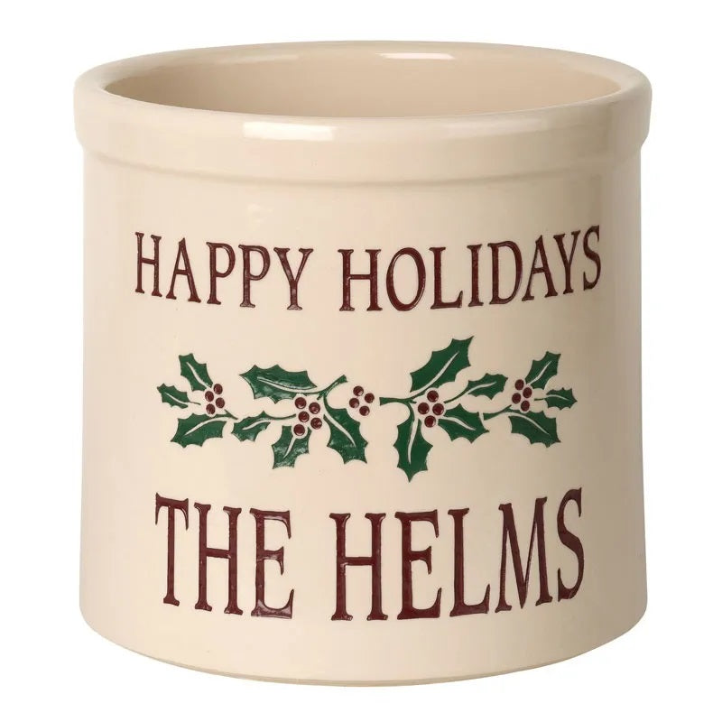 Personalized Holiday Holly Stoneware Crock